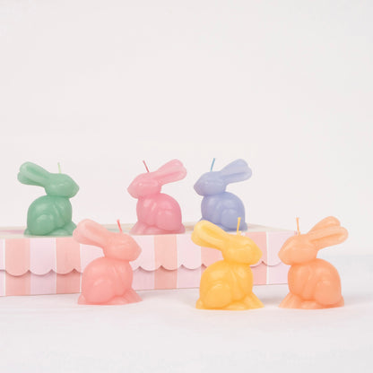 Mini Rainbow Bunny Candles, Set of 6