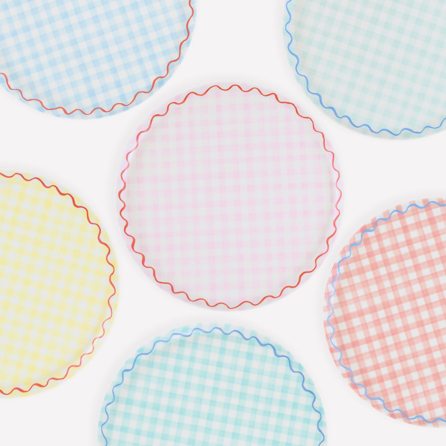 Gingham Reusable Large Plates, Set of 6