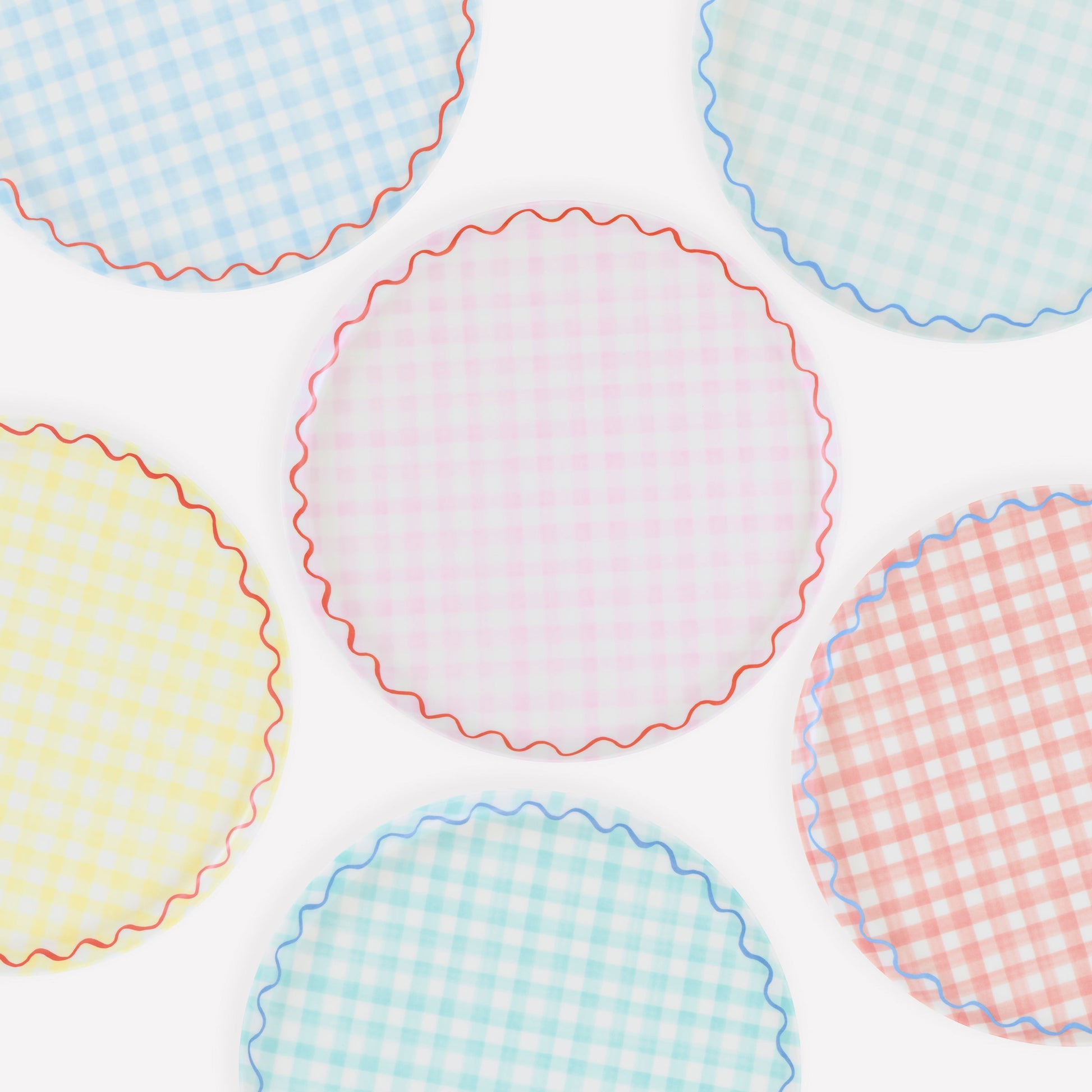 Gingham Reusable Large Plates, Set of 6