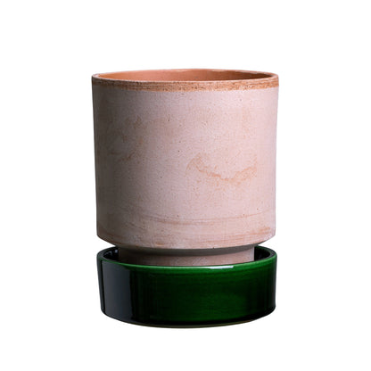 Hoff Raw Rosa & Glazed Emerald Green 14cm Pot with Saucer