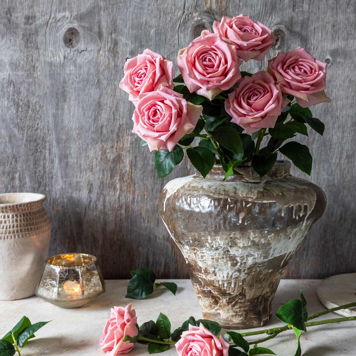 Artificial Real Touch Peach Rose Stem