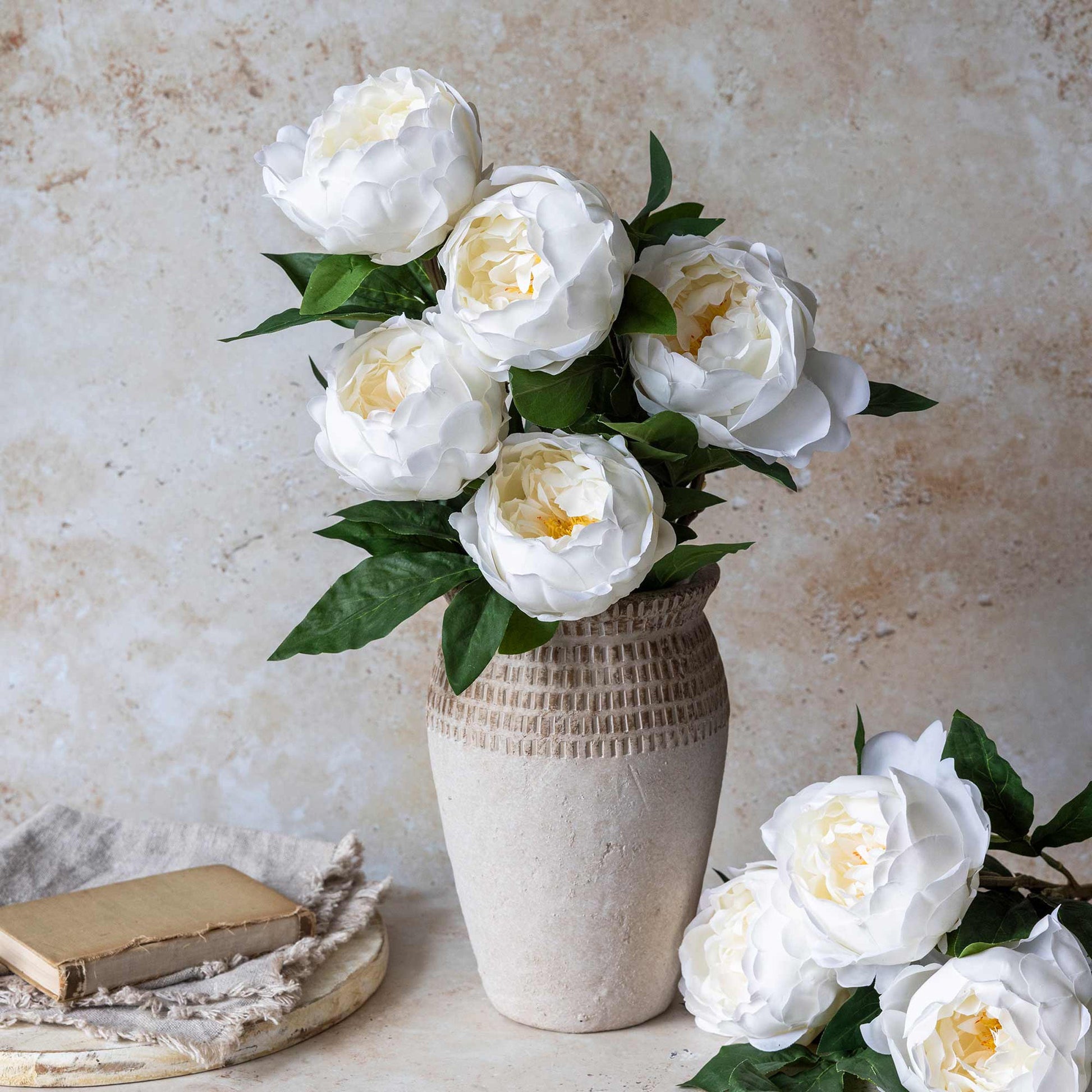 Artificial Real Touch White Peony Stem