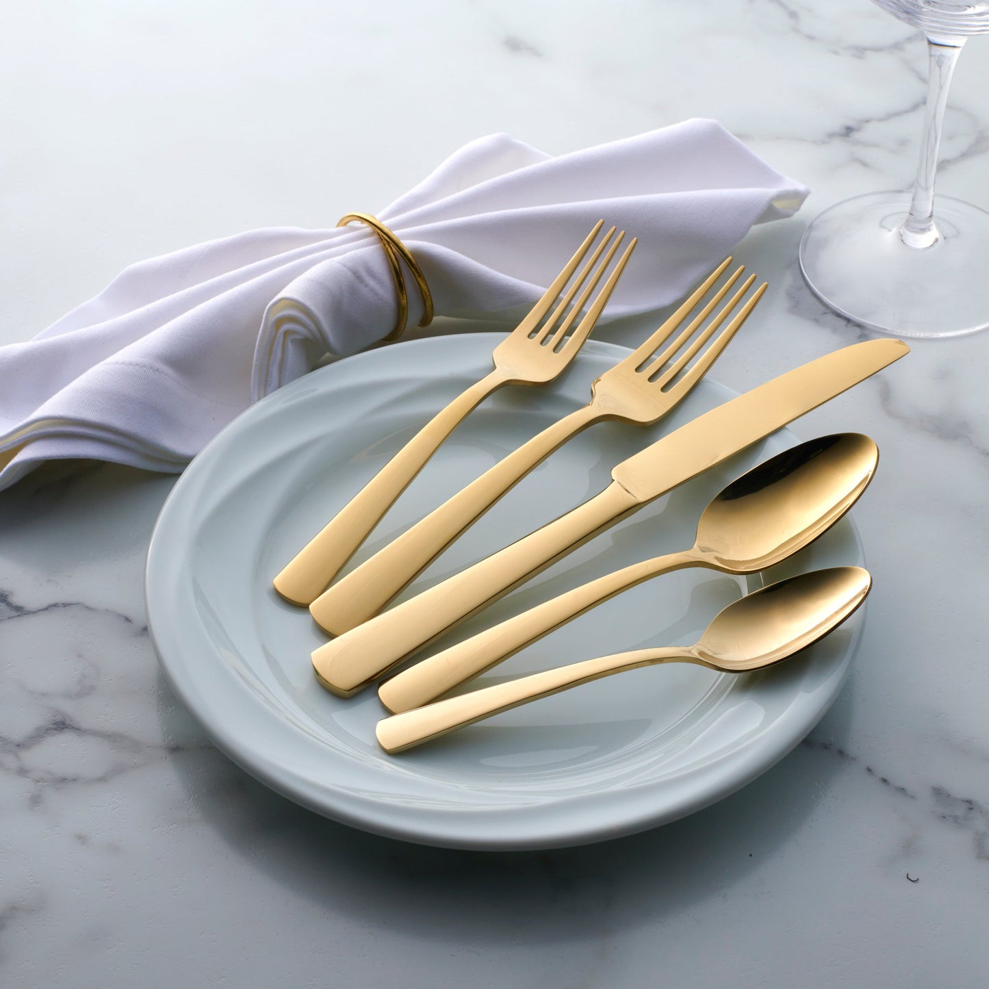 Aptitude Champagne Satin 20-Piece Flatware Set