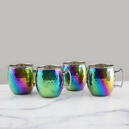 Hammered Rainbow Moscow Mule Mugs, Set of 4
