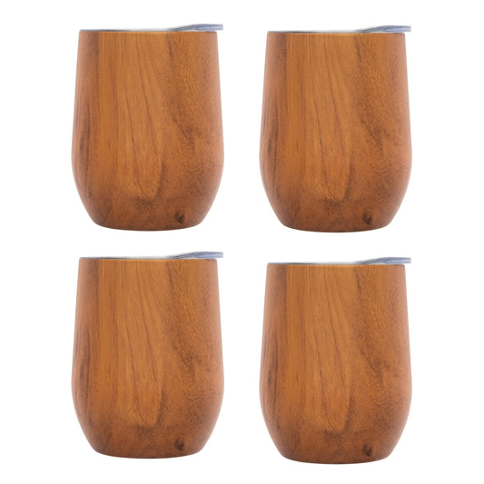Insulated Woodgrain Wine Tumblers, Set of 4