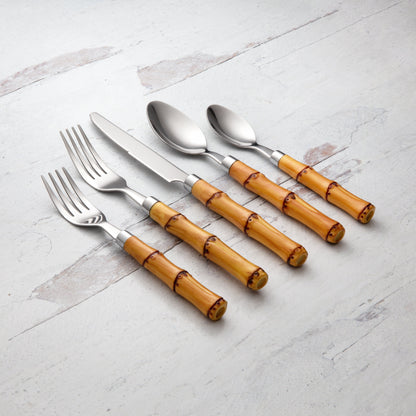 Bamboo Plastic Handle 20-Piece Flatware Set