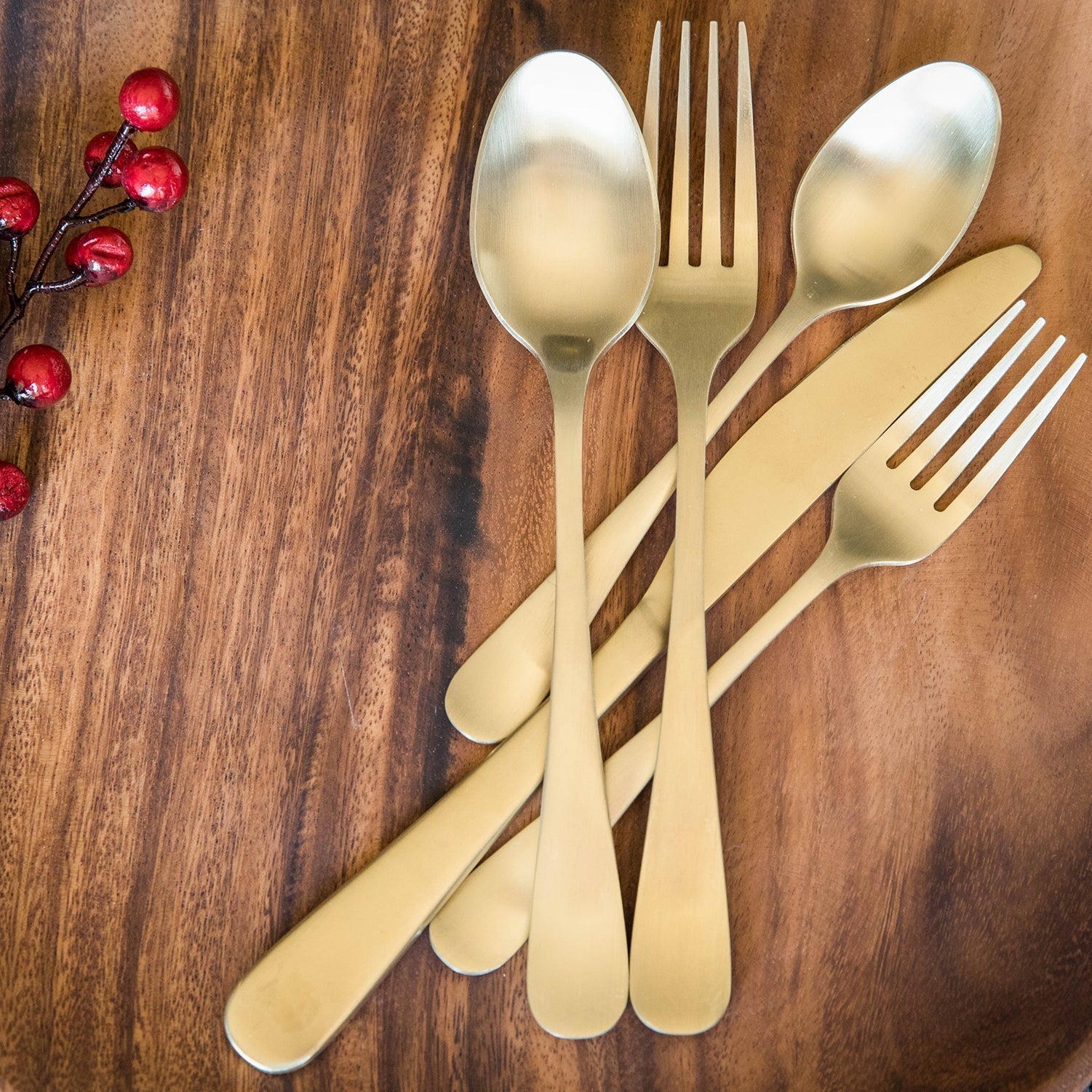 Rhiannon Champagne Satin 20-Piece Flatware Set