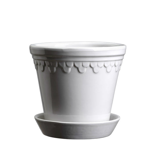 Kobenhavner Glazed Mineral White 16cm Pot with Saucer