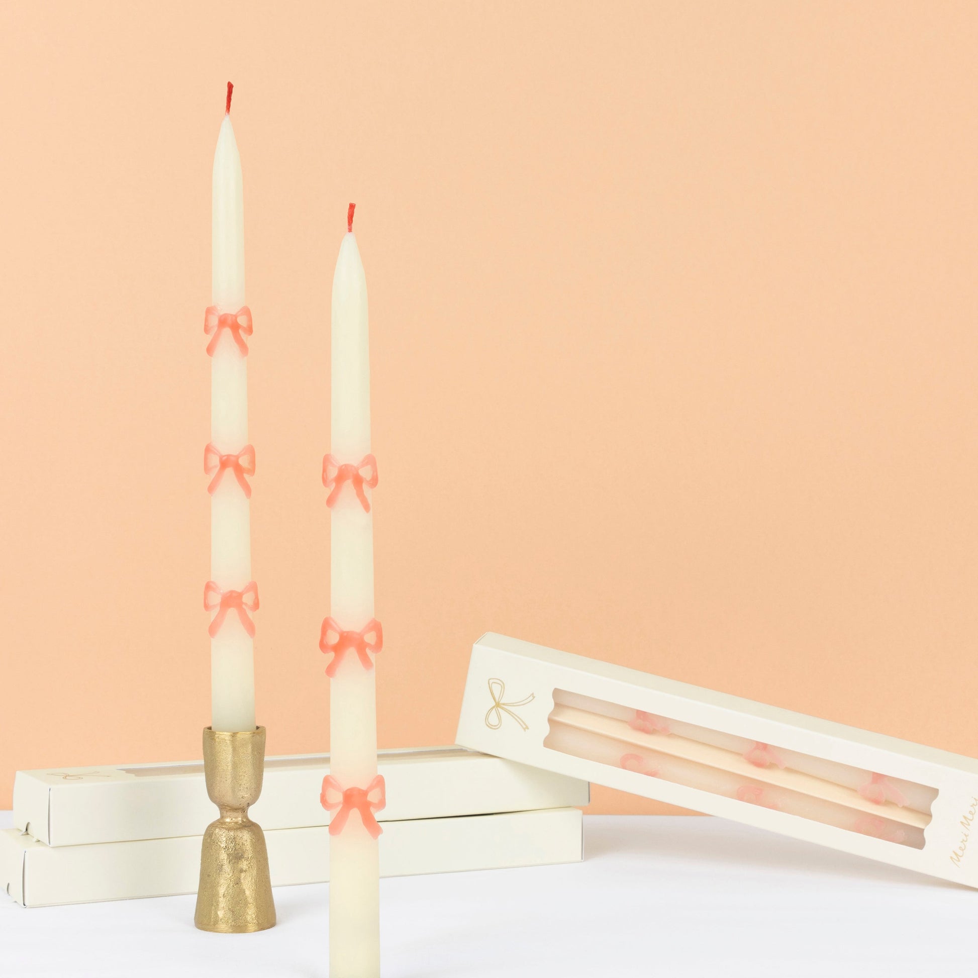 Pink Bow Taper Candles, Set of 2