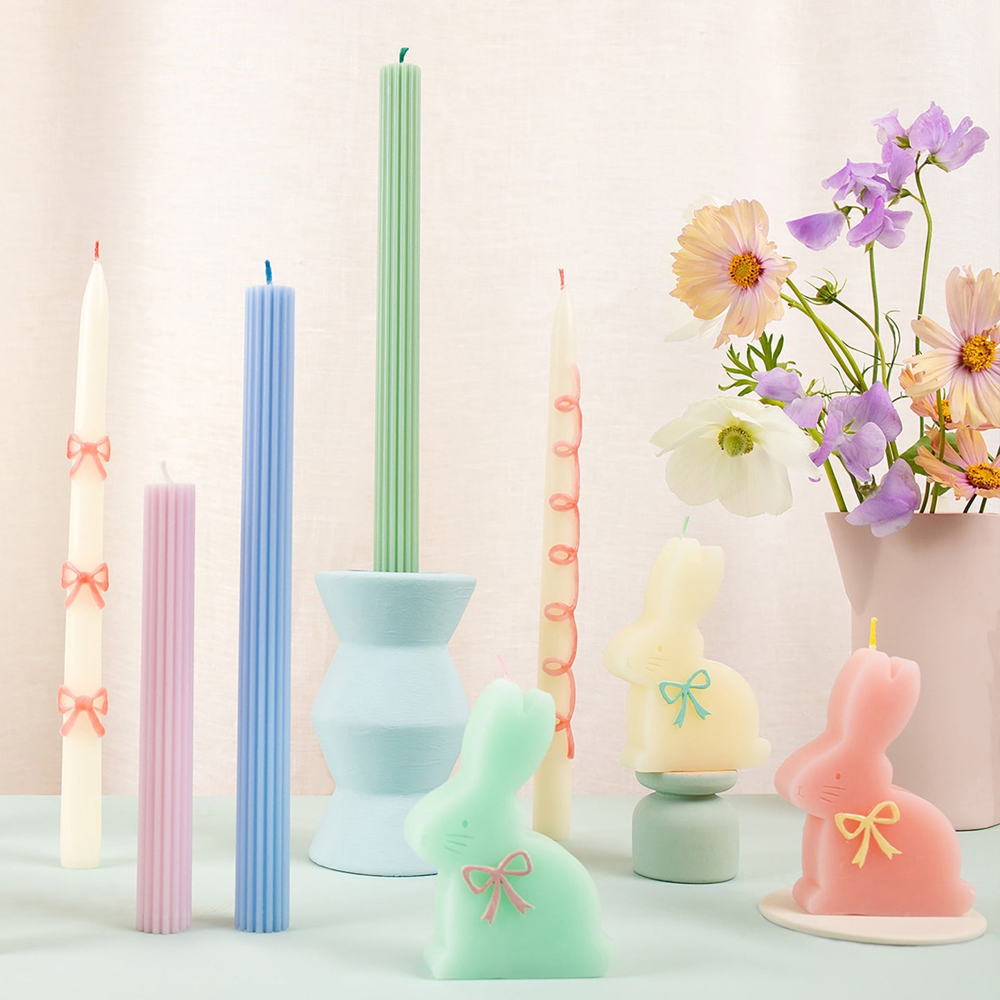 Pink Bow Taper Candles, Set of 2