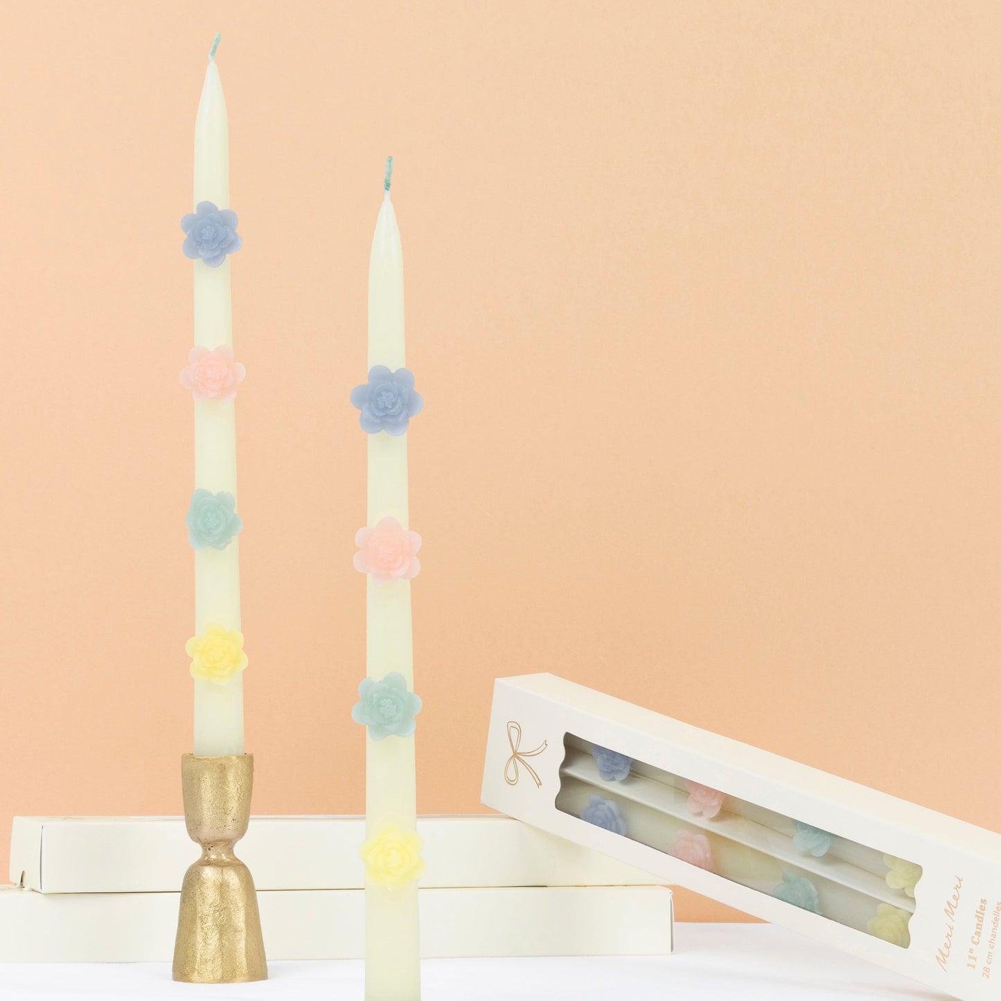 Pastel Flowers Taper Candles, Set of 2