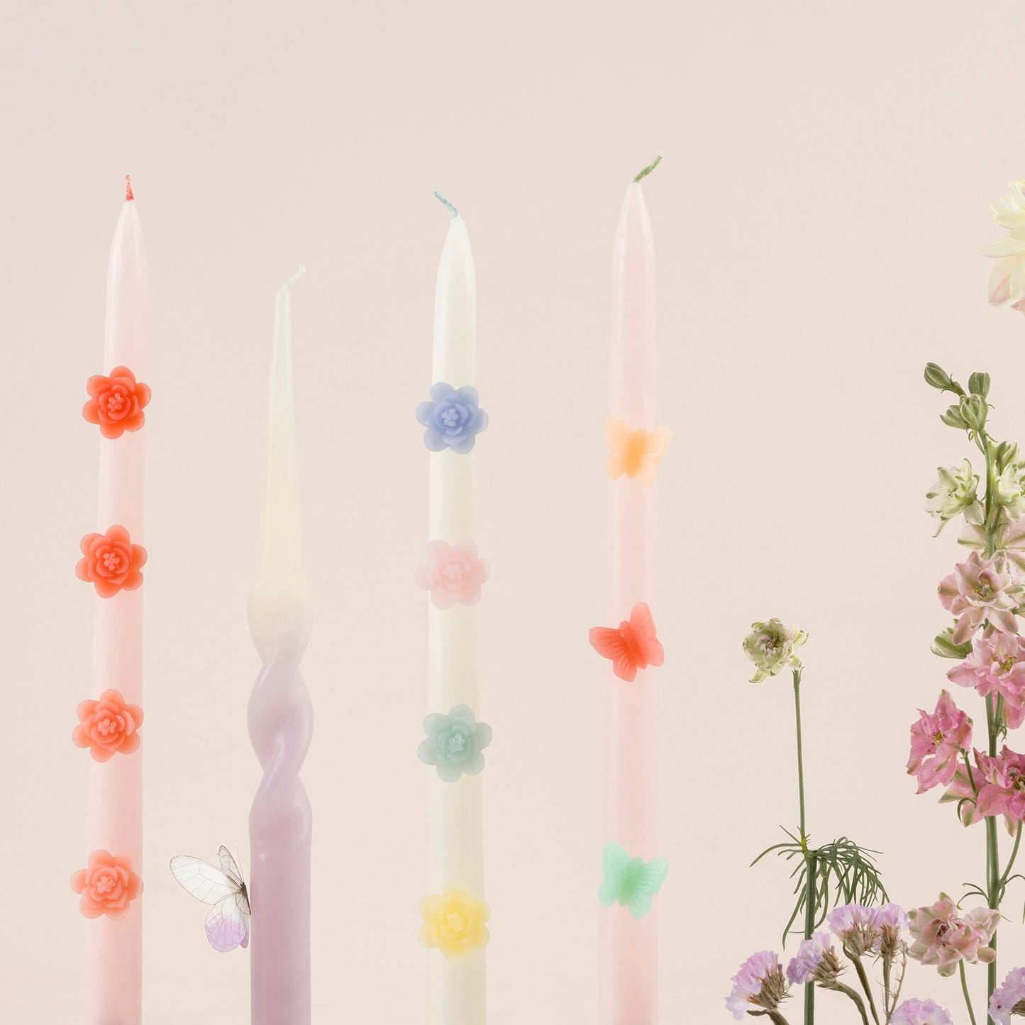 Pastel Flowers Taper Candles, Set of 2