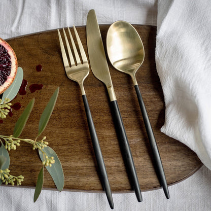 Gaze Black Champagne Satin 20-Piece Flatware Set