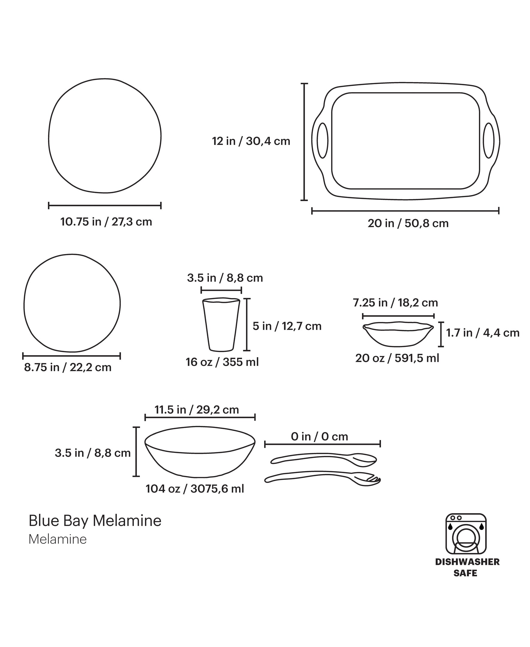 Blue Bay Melamine 20-Piece Dinnerware Set