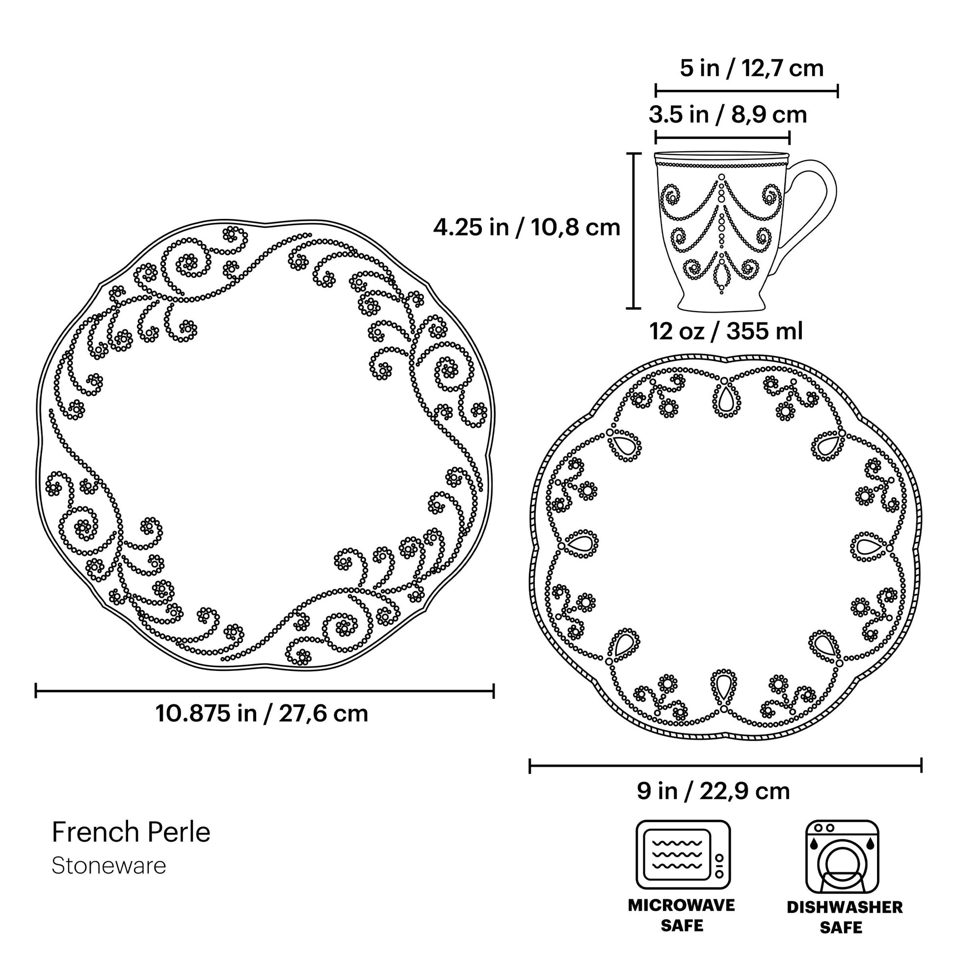 French Perle White 12-Piece Dinnerware Set