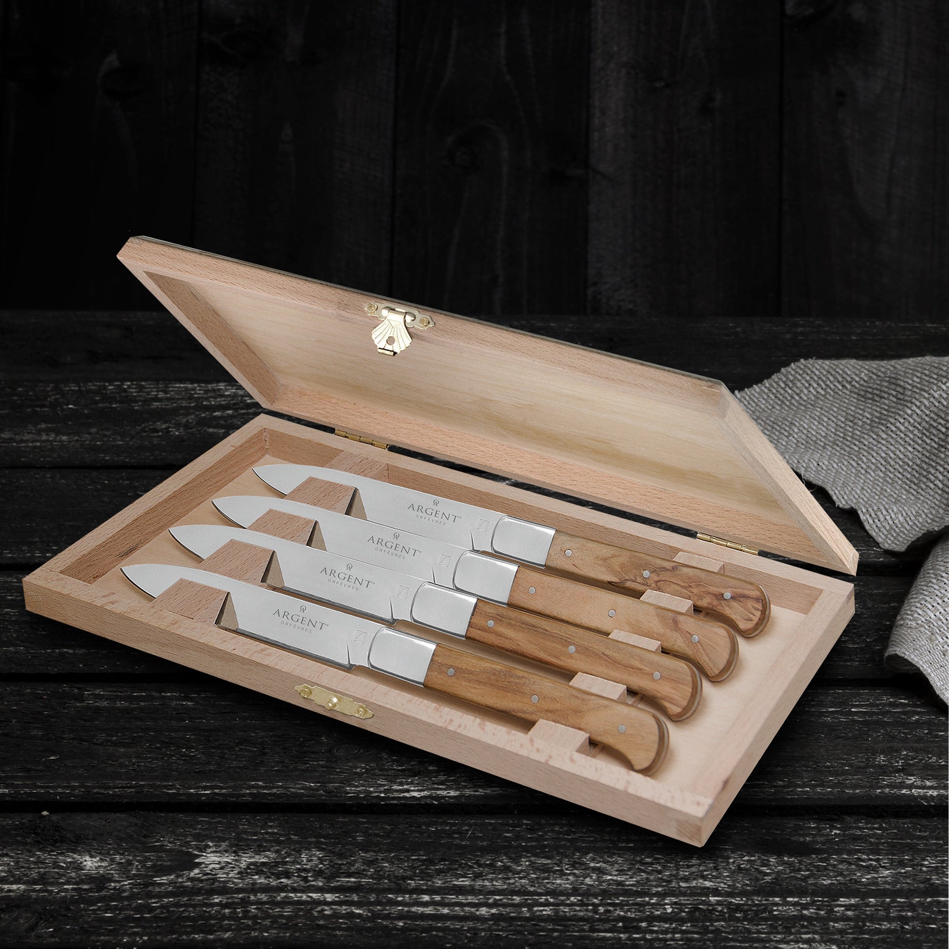 Argent Lynden Olive Wood Steak Knives, Set of 4