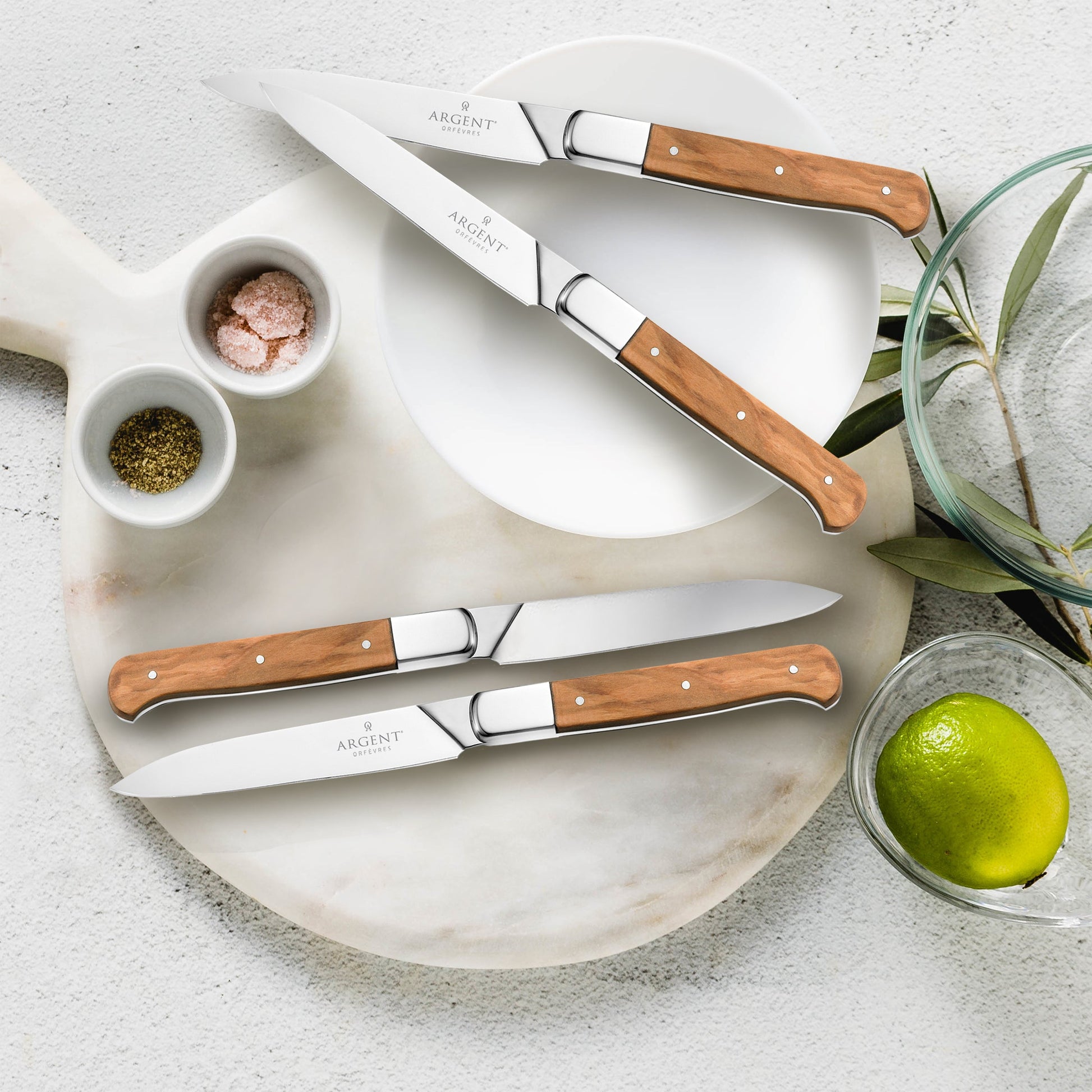 Argent Lynden Olive Wood Steak Knives, Set of 4