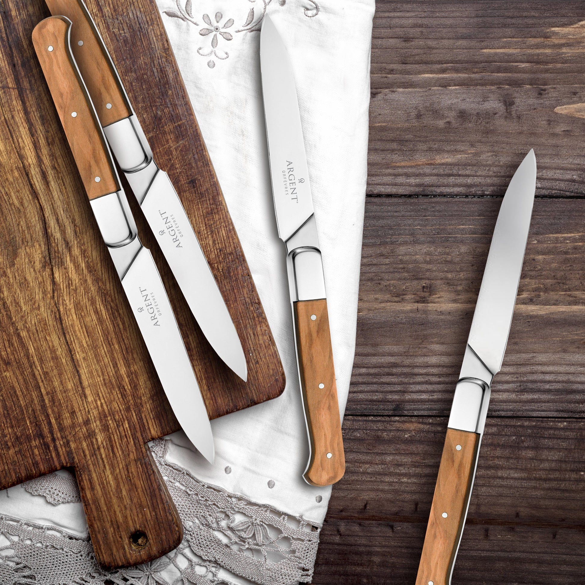 Argent Lynden Olive Wood Steak Knives, Set of 4