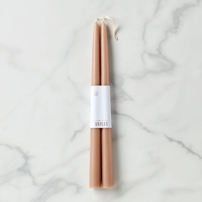 Dipped Greige 12" Taper Candle, Set of 2