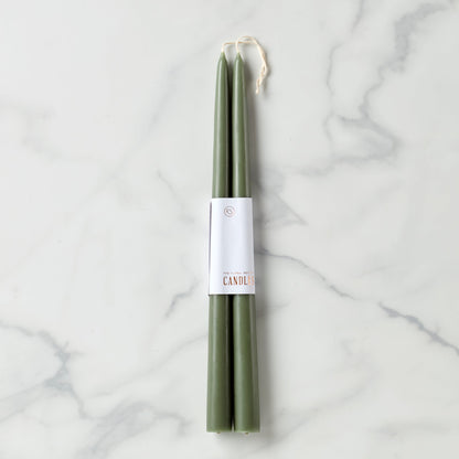 Dipped Moss 12" Taper Candle, Set of 2