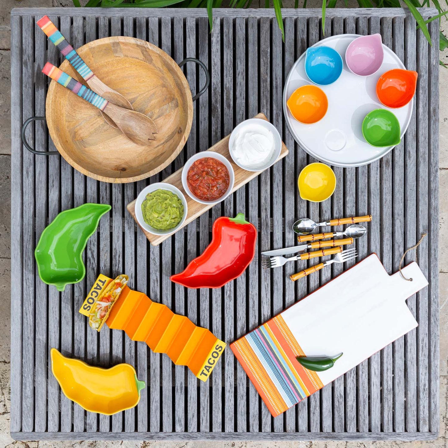 Bamboo Plastic Handle 20-Piece Flatware Set