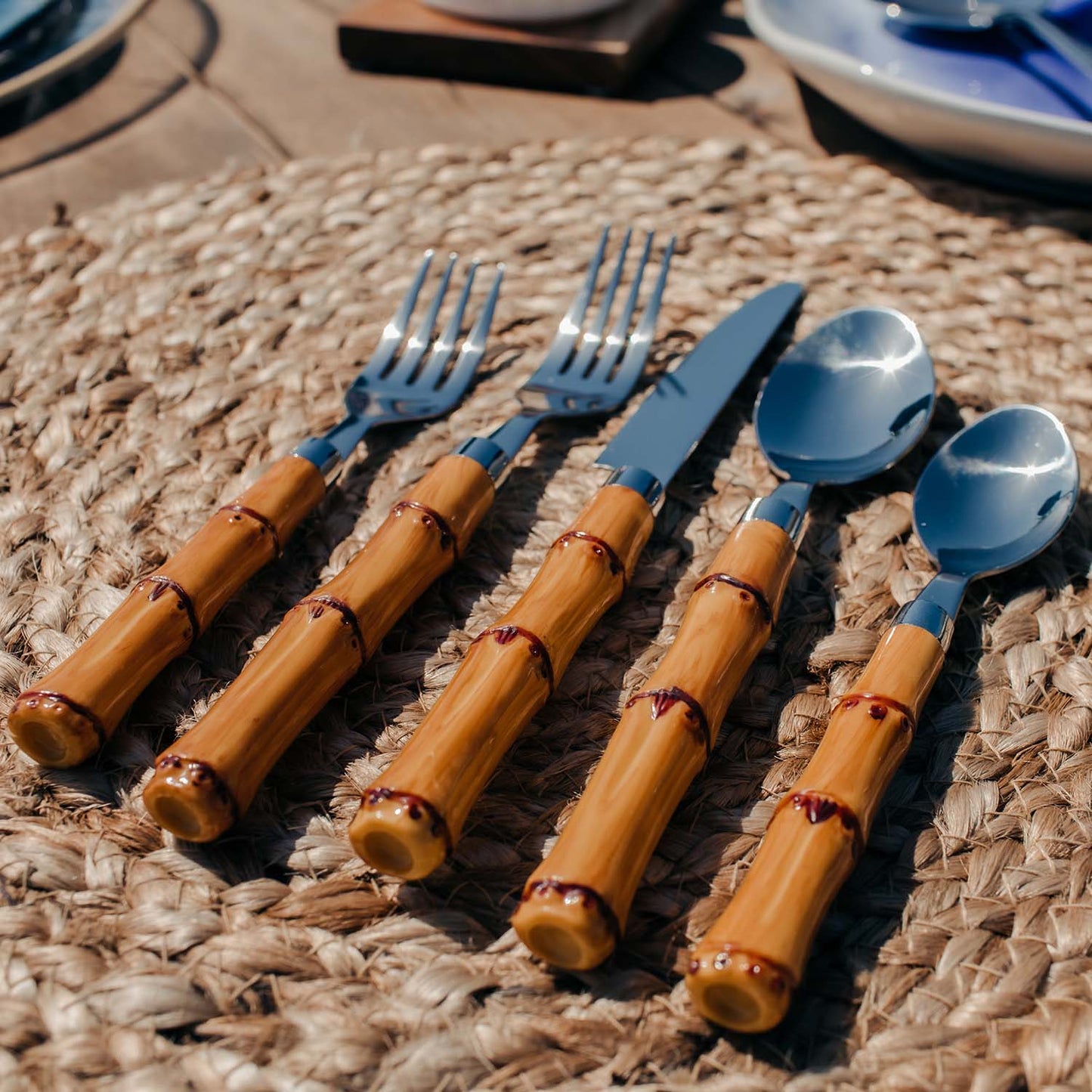 Bamboo Plastic Handle 20-Piece Flatware Set
