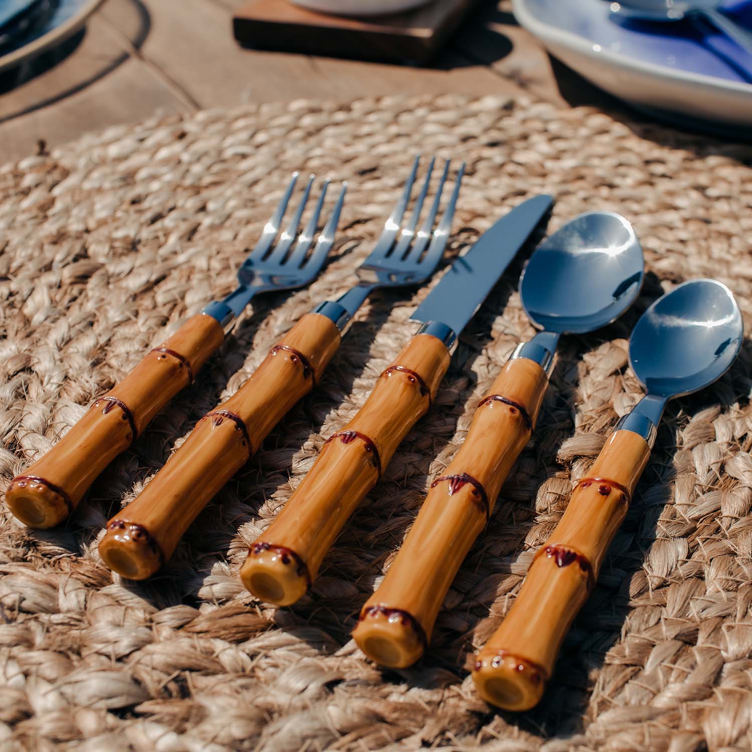 Bamboo Plastic Handle 20-Piece Flatware Set