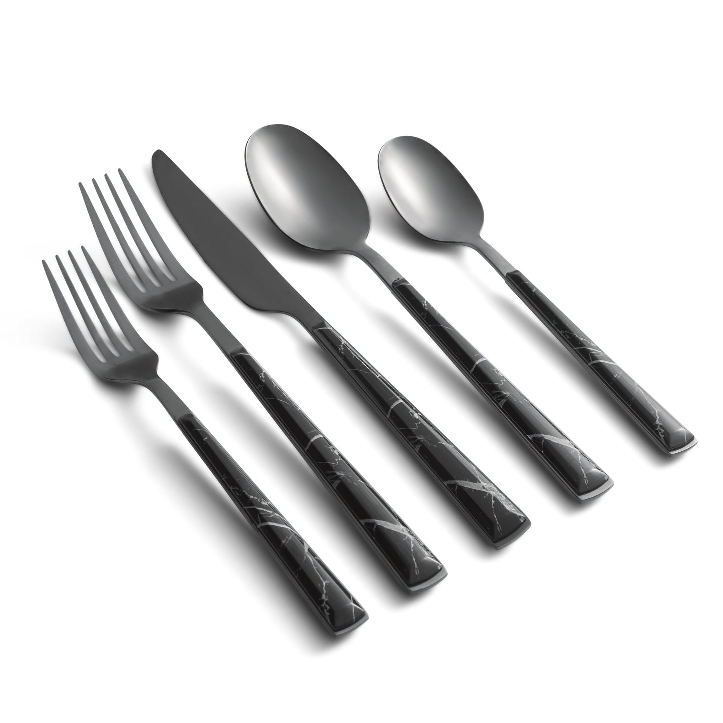 Eivin Mirror with Black Marble Handle 20-Piece Flatware Set