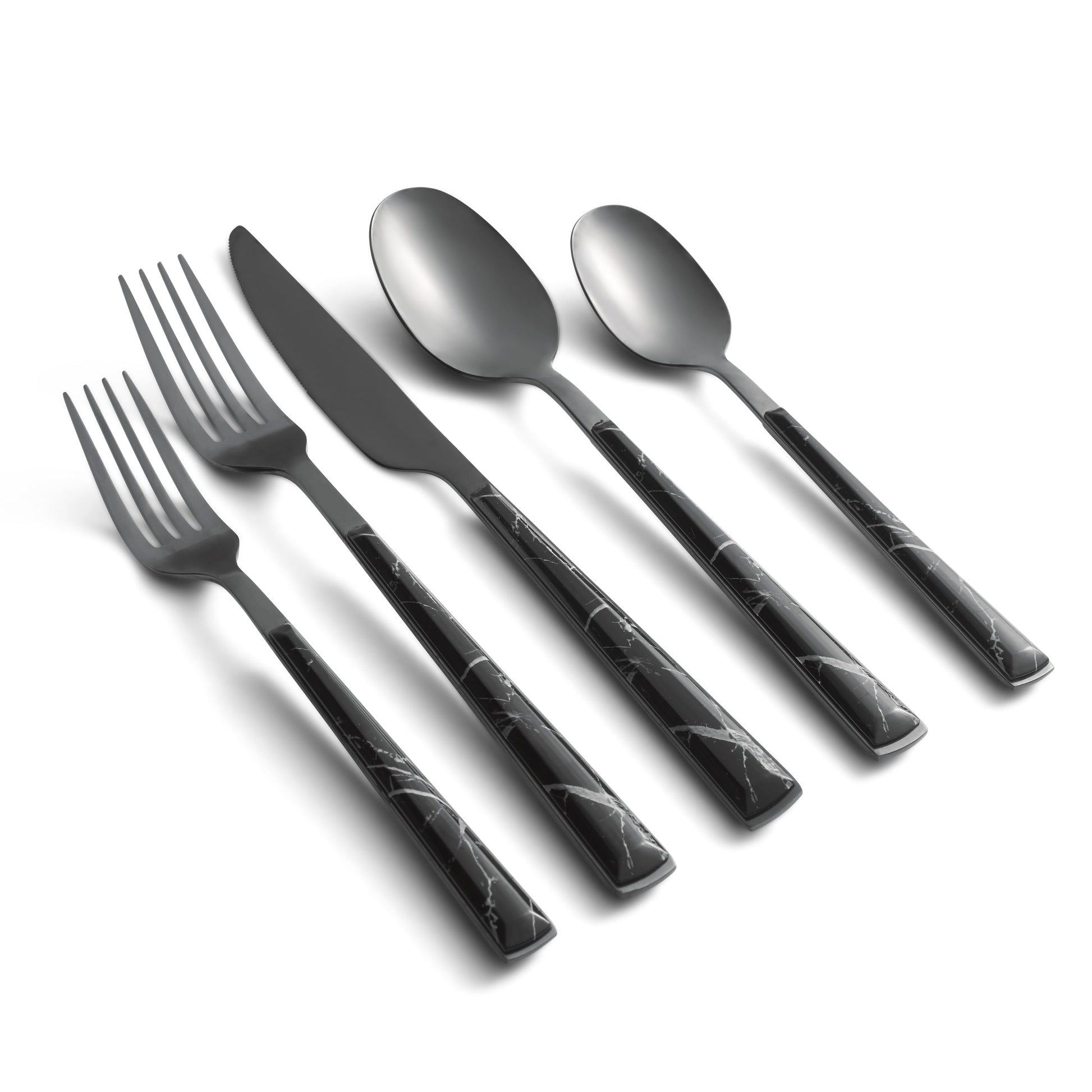Eivin Mirror with Black Marble Handle 20-Piece Flatware Set