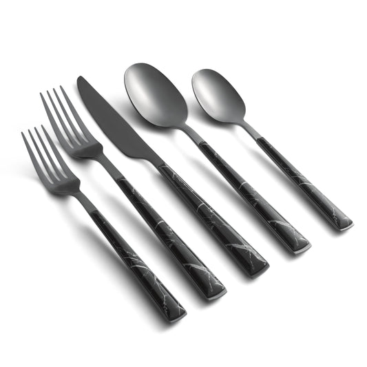Eivin Mirror with Black Marble Handle 20-Piece Flatware Set