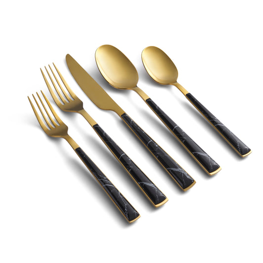 Eivin Gold with Black Marble Handle 20-Piece Flatware Set